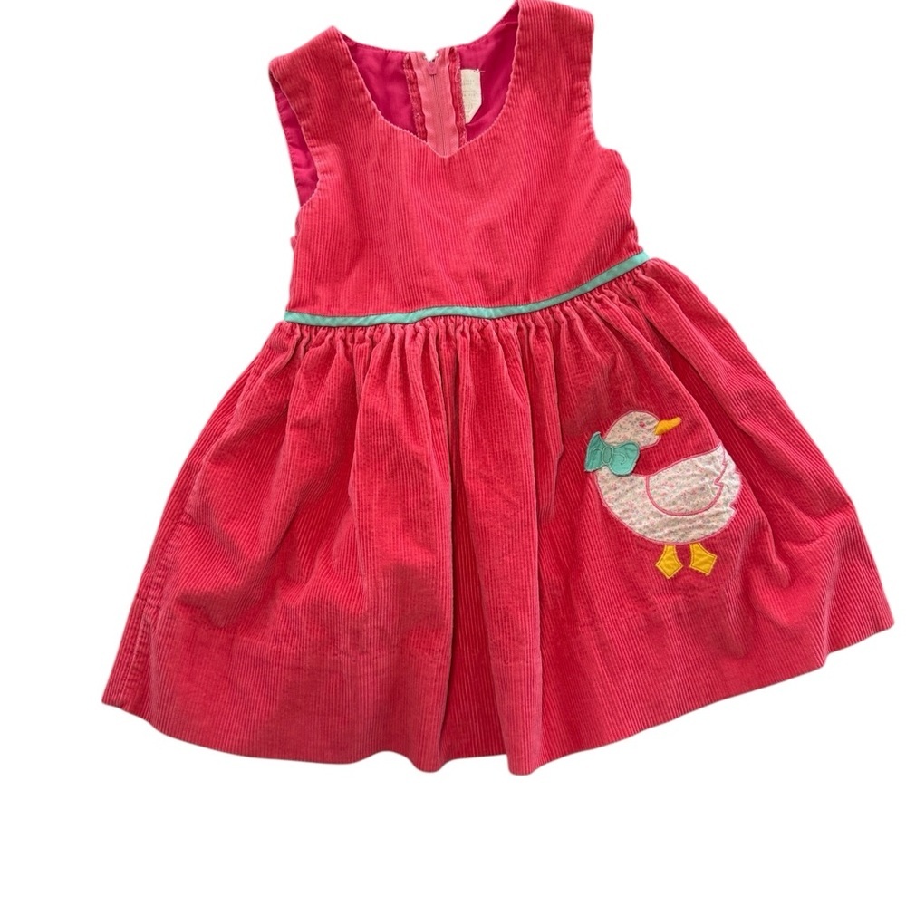🌸 Vintage Girls Pink Corduroy Dress Duck Embroidery Size 5 VVGUC 🦆‎